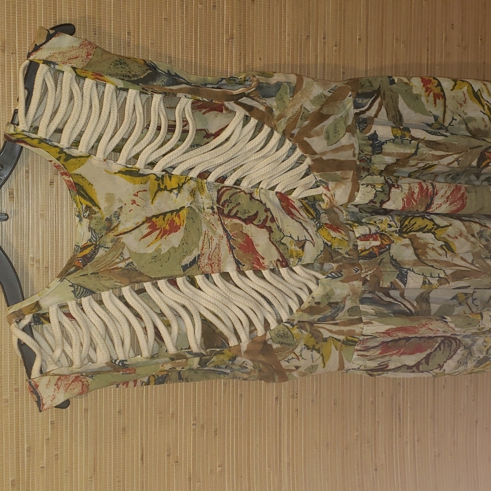 RAGA sleeveless, tropical, mini-dress, rope detail on back & shoulder, size L - Picture 4 of 8